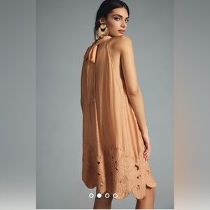 By Anthropologie Floral Cutwork Halter Dress size L